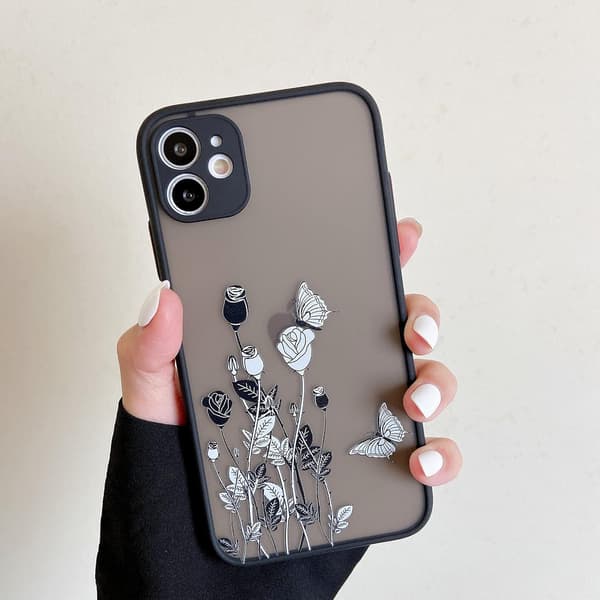 Etui til iPhone 13pro max, sort sommerfuglrose søde pige etui M