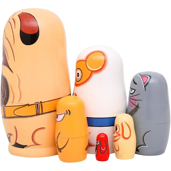 6 Delar Handgjorda Ryska Dockor i Trä Ryska Dockor Ryska Dockor Söta Hundar Matryoshka Dockor