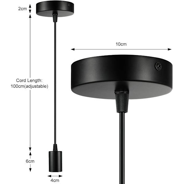 Set med 2 metallhängande lampor, E27 lamphållare med kabel, 100CM p