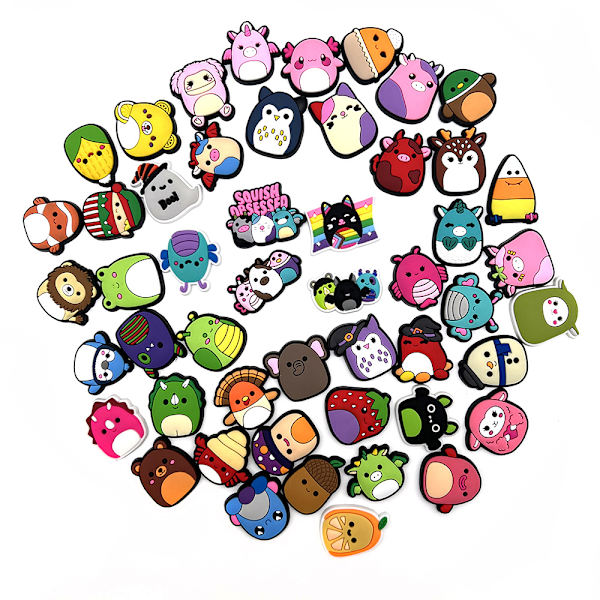 50 stk Squishmallow tegneserie-tema plysj tresko blomstersko spenne