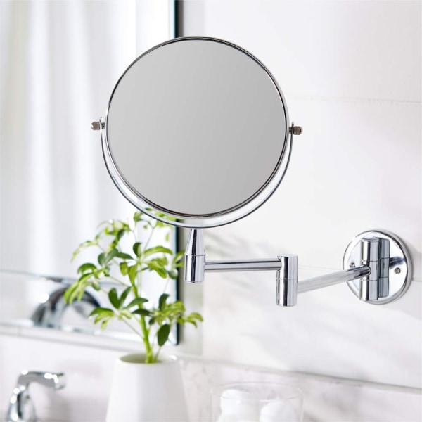 Kosmetisk spejl til vægmontering, 1x/5x forstørrelse, krom