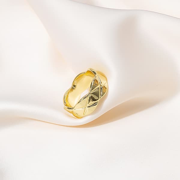Crush gingham mønster Ring 18k Guldringe til kvinder mand, Bred Gol