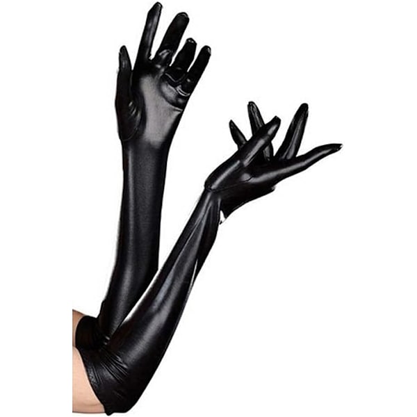 Kvinde Sexet Vådt Styling Sort Lange Handsker Dragt Kostume Cosplay S