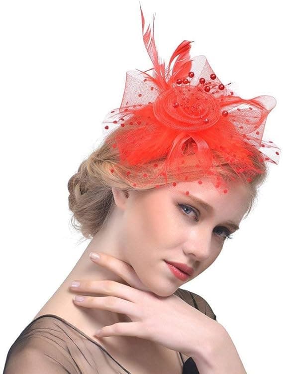 Fascinator fjerhat til bryllup, damehat til festligheder, pandebånd og clips