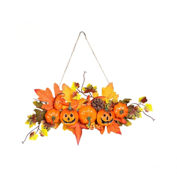 Thanksgiving Halloween Decorative Wreath - Flaming Maple Leaves a