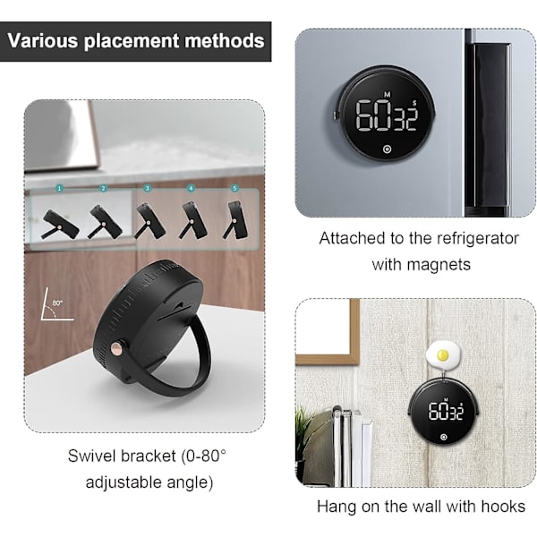 Køkken Timer, Magnetisk Digital Køkken Timer, 3 Justerbar Volum