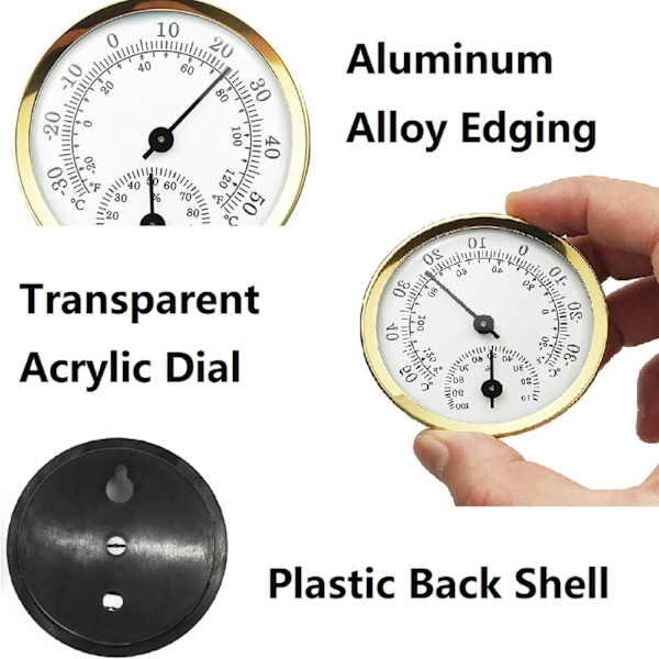 Hygrometer Rumstermometer, 2 i 1 Analog Hygrometer och Termometer, Mini Termometer 5,8 cm, Guld