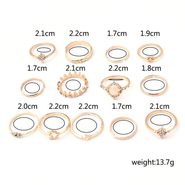 Vintage Fashion Statement Ringe Opal Stjerne Måne Samlet Sæt af Thirt