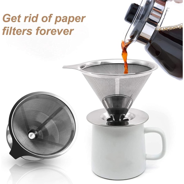 Kaffe filter i rustfritt stål, gjenbrukbar kaffekjegle drypp, Perm