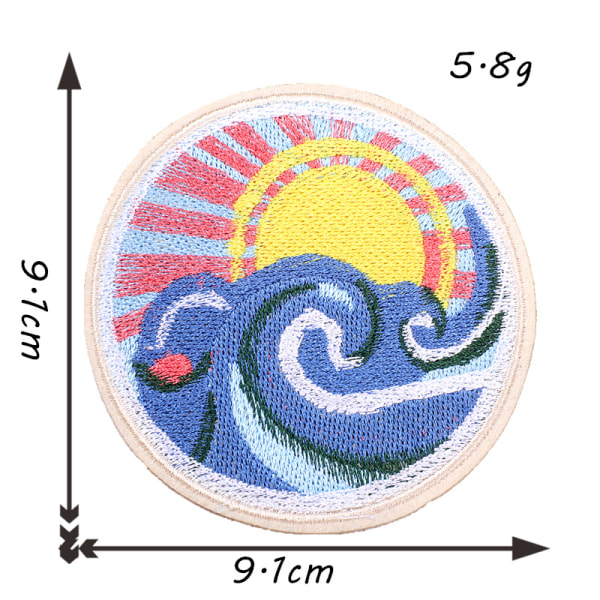 11 stk. Runde solnedgangsmærker broderede stofpatch, tøjdekoration