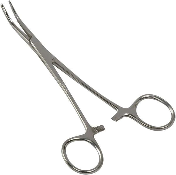 Pinsett med låsemekanisme, sølv, buet