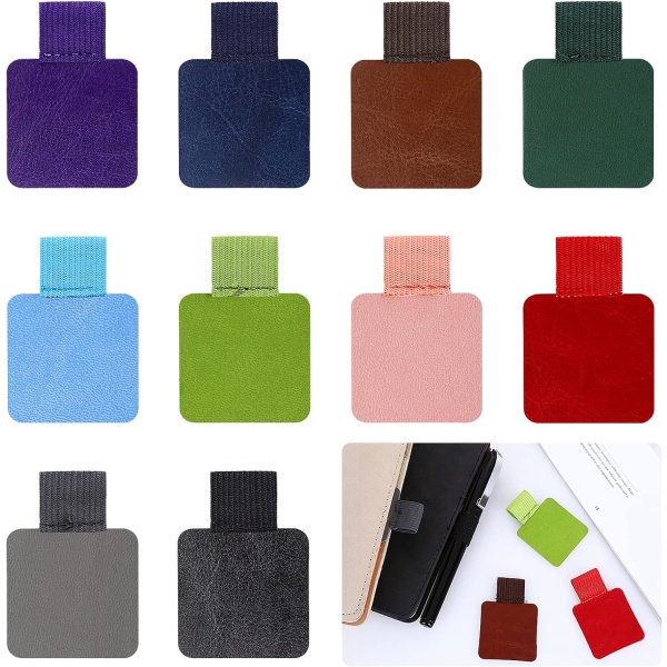 Pack of 10 Self-Adhesive Pen Holders with Elastic Leather Band fo