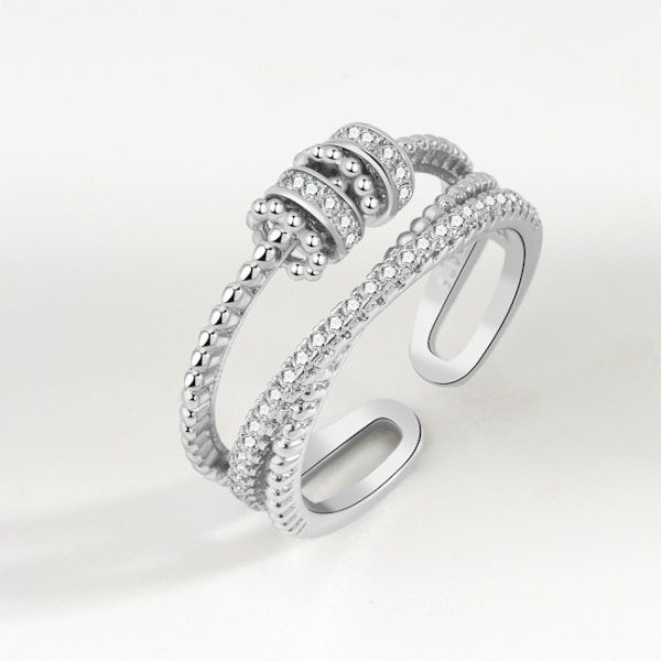 Justerbar anti-stressring med roterande pärlor Silver