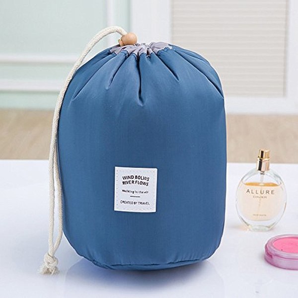 1 Pcs Travel Cosmetic Bags Barrel Makeup Case, Women and Girls Po