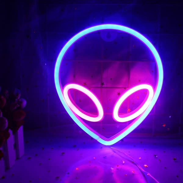 Alienhuvud LED Neonväggsskylt Rosa Blå LED Väggsskylt för Sovrum Barn
