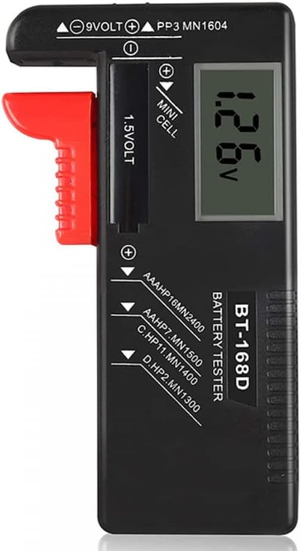 Digital batteritester, universal batteritester, egnet til AA, AAA, C, D, PP3, 9V, 1,5V batterier