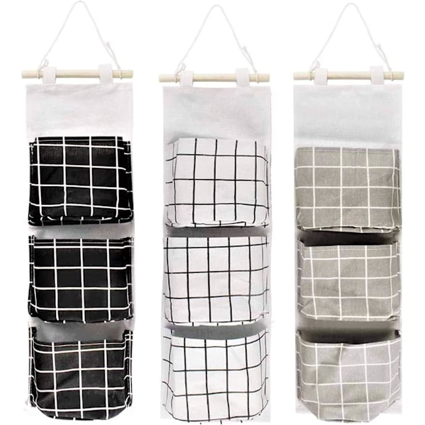 3-osainen seinäjärjestäjä, 60 x 20 cm, 3-kerroksinen pinottava ripustettava laukku -