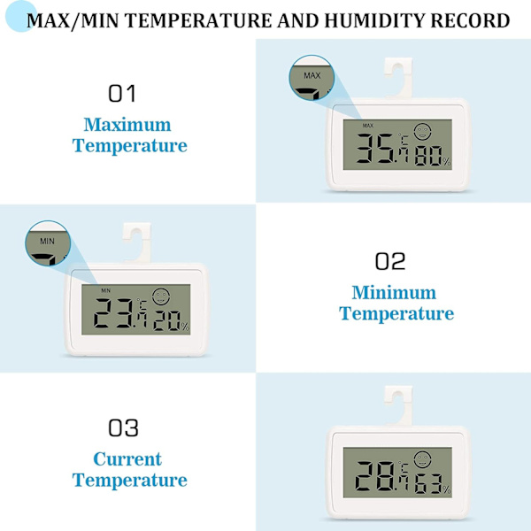 2 Mini Digital LCD Termometer Hygrometer med Maks/Min Optagelse,