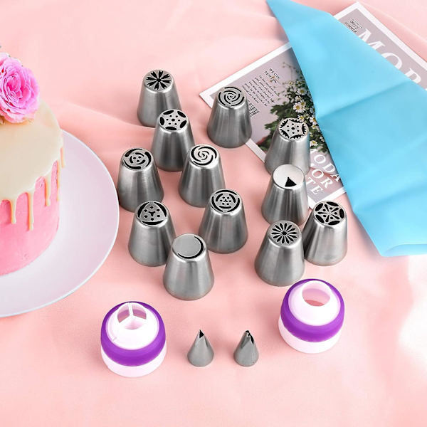 27 osainen venäläinen pursotusterien sarja, 12 kukkafrosting-terää suuttimia I