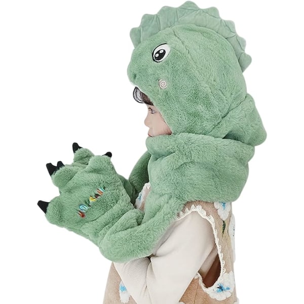 Toddler Cartoon Dinosaur Fleece Fleece Hat Handsker Halstørklæde 3 i 1 Se