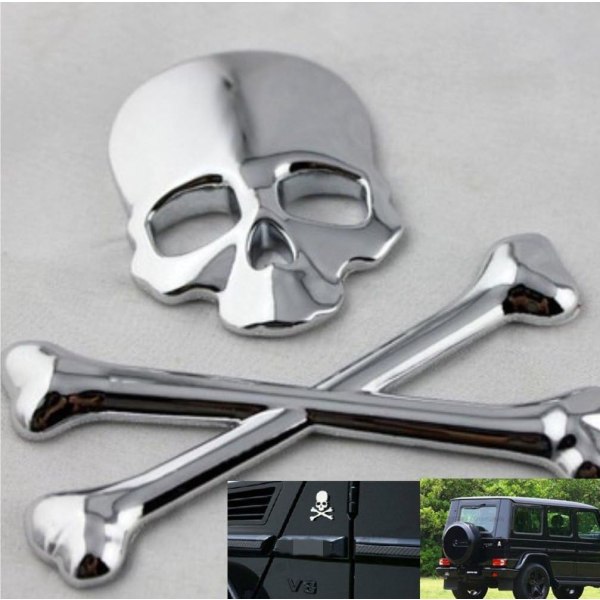 Skull Crossbones Pirate Car 3D-emblem Chrome Metal Badge Sticker D