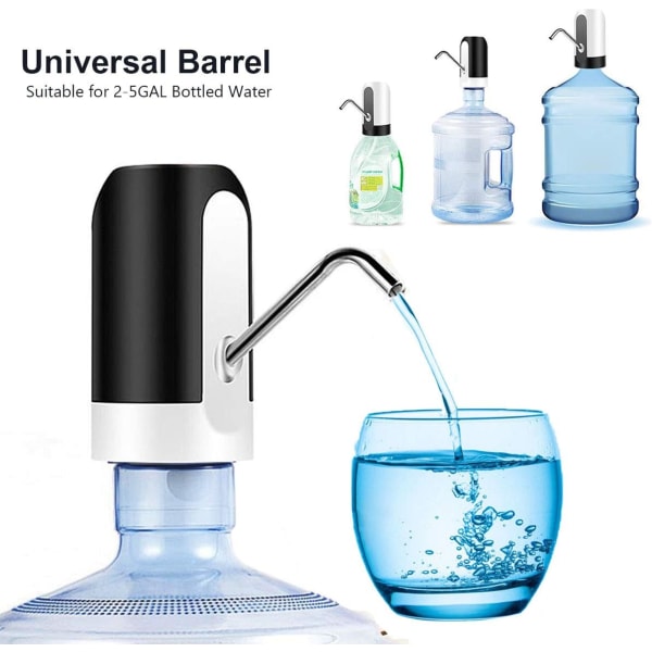 Vattenflaskepumpautomat 5 gallon vattenflaskedispenser med USB-laddning Automatisk pump för utomhus eller kök (svart)