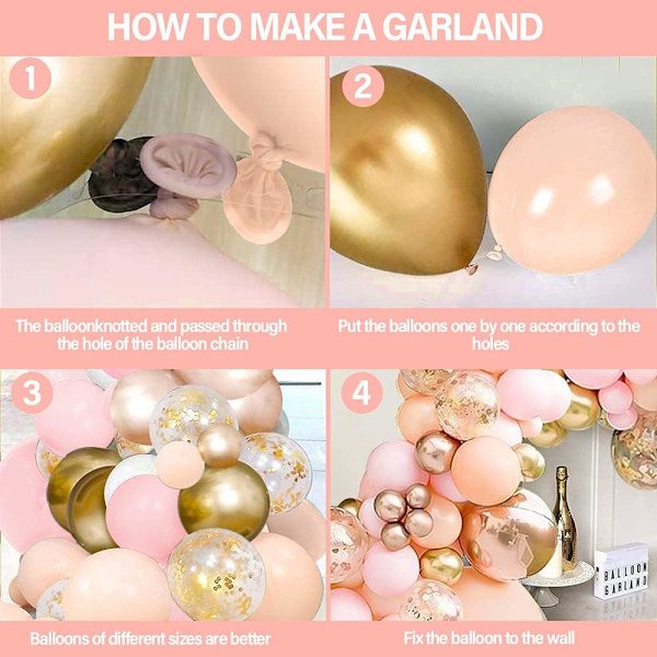 Ballongbågsset, persikorosa ballonggirlang med roséguldmetall