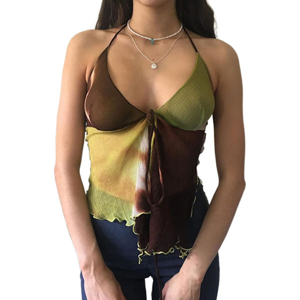 Kvinde Dyb V-hals Halter Crop Top Binde Bag Print Y2k Tank Top W