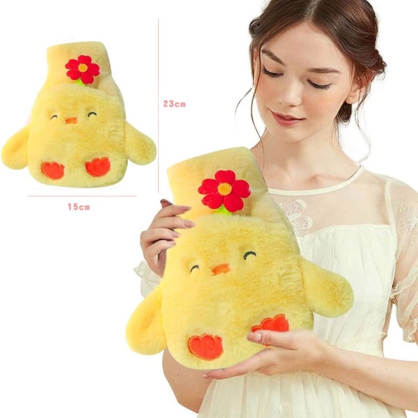 1PC Yellow Plush Hot Water Bottle, Cartoon Fluffy Hot Water Bottl