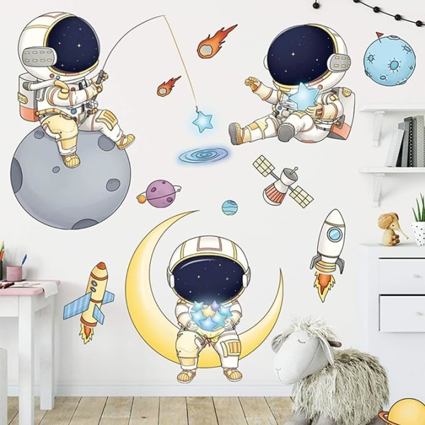 Astronaut väggdekaler för pojkar sovrum, Cartoon Spaceman yttre