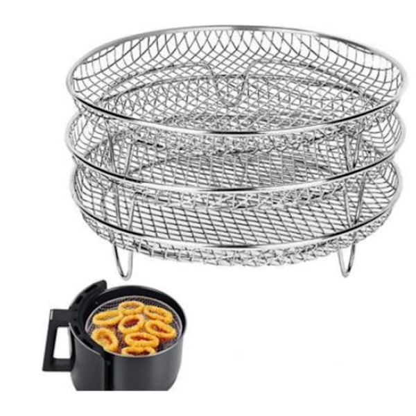 3-pack Luftfritösställ Luftfritös Korgbricka Rostfritt Stål - Rund Silver