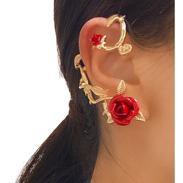 1 st Vintage Rose Blomörhänge Blankt Metall Vänster Öronmanschett Wrap Cl