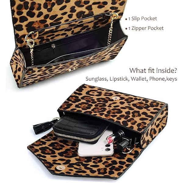 Leopard Kuvert Aften Clutch Dame Kæde Skuldertaske