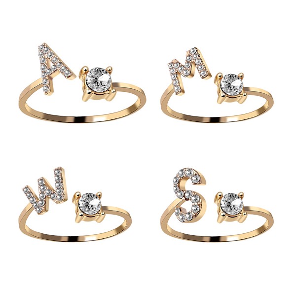 Set Initial Letter Alphabet Knuckle Rings rand Gold Crystal Adjus