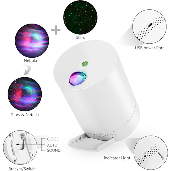 Stjernehimmelprojektor, Ocean Wave Galaxy Light med fjernbetjening,