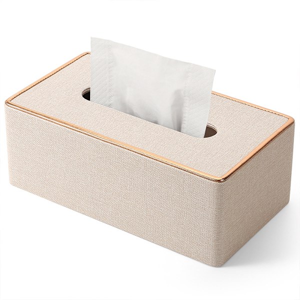 Vävnadslådaöverdrag, Beige PU-Läder Rektangulär Kleenex Vävnadslåda Hållare