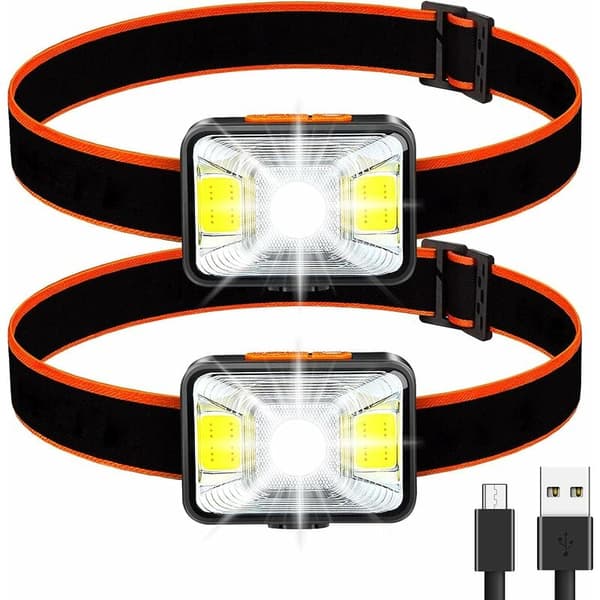 2 stk kraftig hodelykt, LED hodelykt USB oppladbar 200 lumen