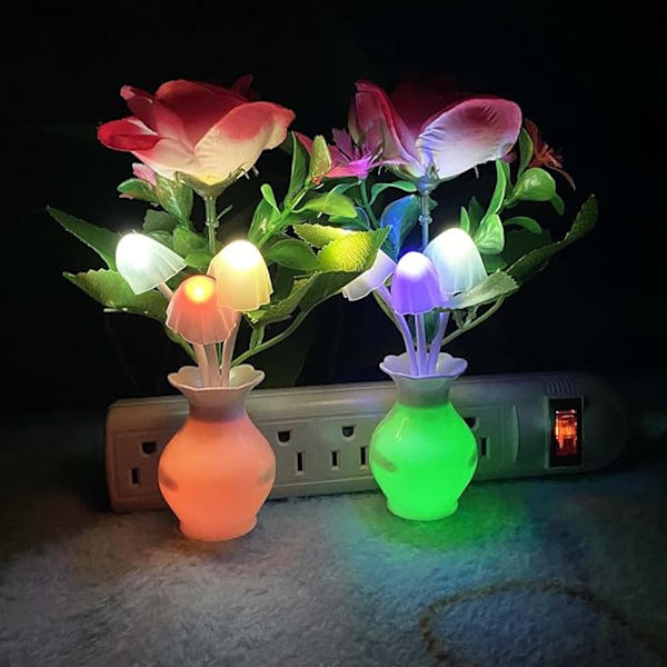 2 stk. Plug-in Blomster LED Svampe Natlampe med Skumring til