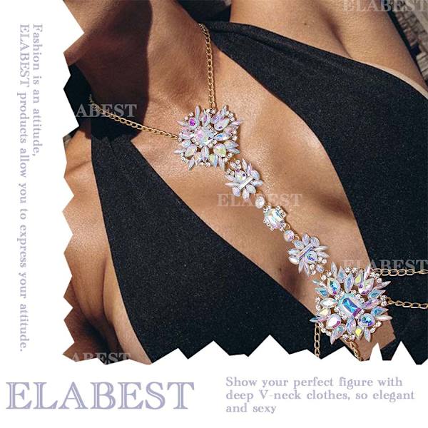 Boho Rhinestone Statement Rintaketju Kristalli Kaulakoru Kehon Ketju