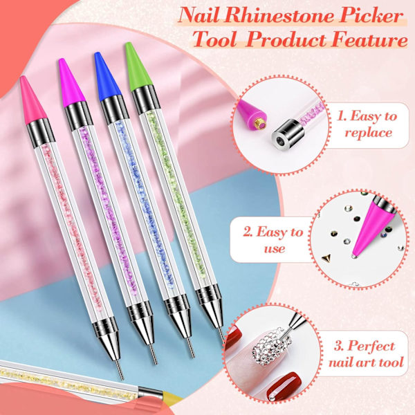 5 stk Rhinestone Point Pen, Dobbelthode Rhinestone Gem Crystal Stu