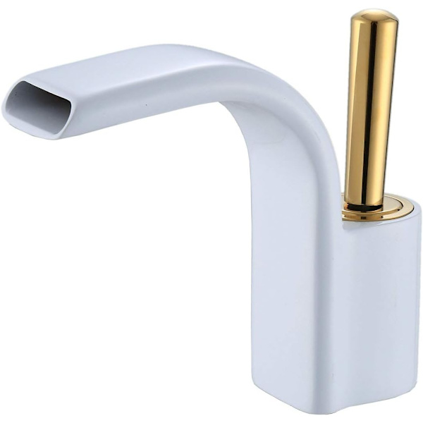 Håndvaskhane til badeværelse med hvid finish guld krom mixer tap 1 Ho