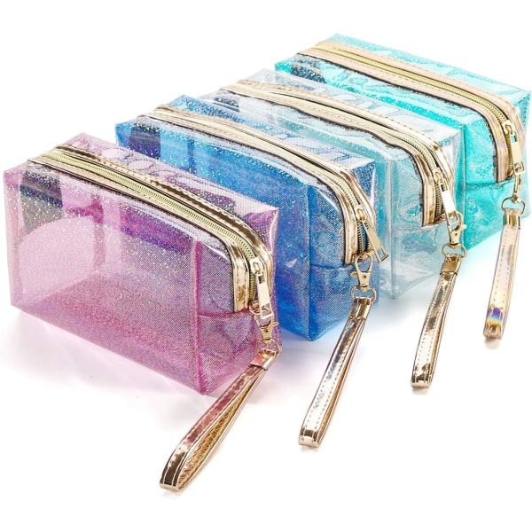 4pcs Waterproof Cosmetic Bags PVC Clear Zipper Cosmetic Bag with