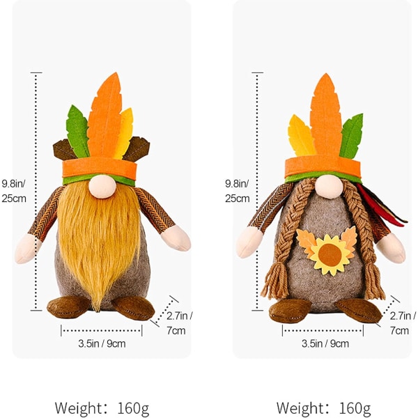 2 stk Thanksgiving Gnome - 9,8'' Thanksgiving Gnomes Hjemmedekorati