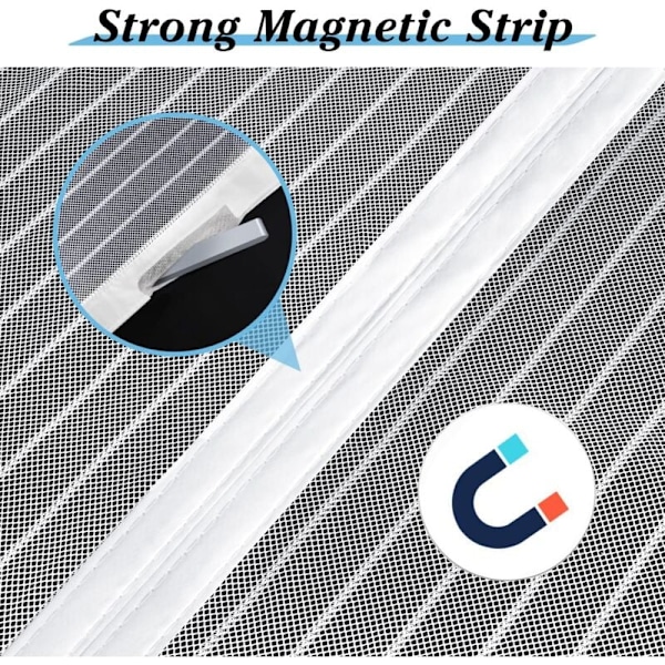 Myggnett 110x210cm Magnetisk myggnett uten boring Hvit myggnett med selvklebende stripe og ultrafint nett