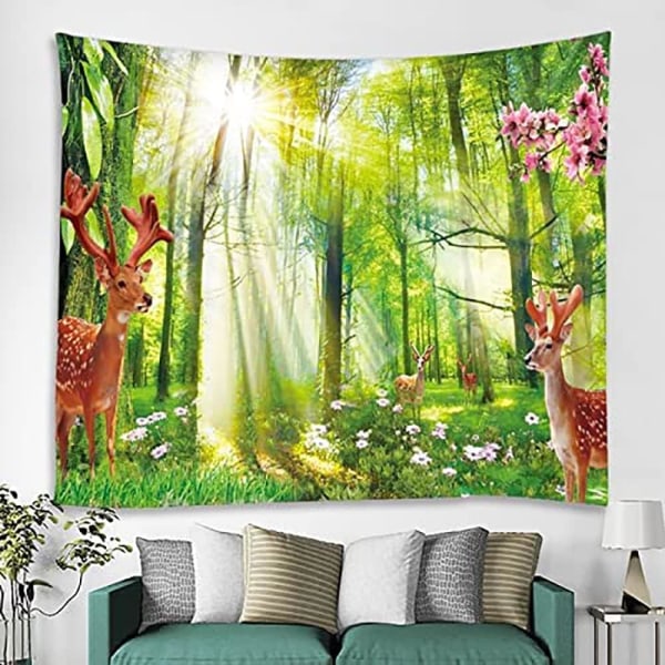 Animal Deer Tapestry Nature Green Tree Wall Tapestry Rainforest L