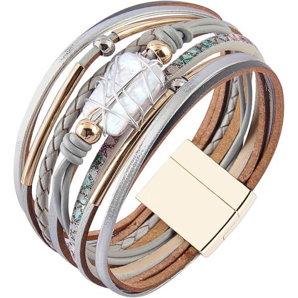 Lädermanschett Armband Barock Pärla Wrap Armband Gorgeous Guld