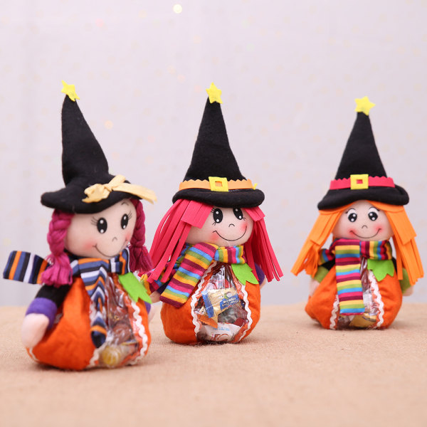 3 stk Halloween Kids Dress Up Toy Halloween Witch Candy Zip Bag