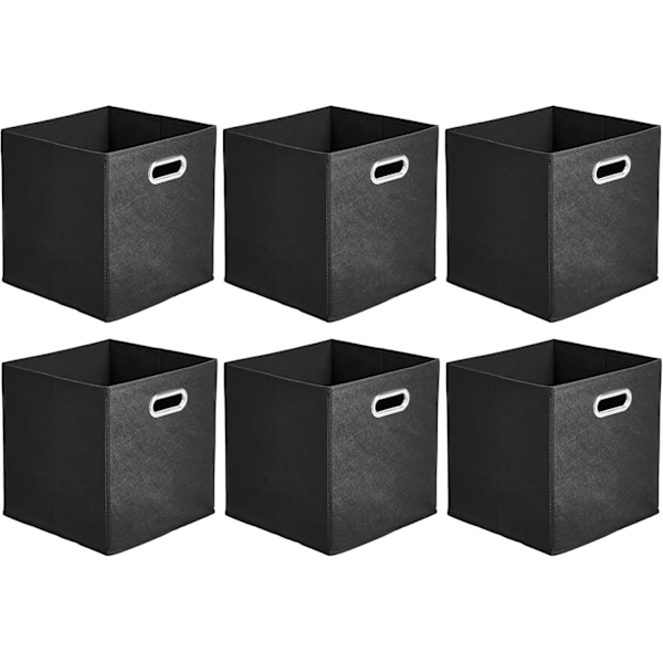 Foldbare Kasseformede Opbevaringskasser, 6-pak, 27 x 27 x 28 cm, Sort
