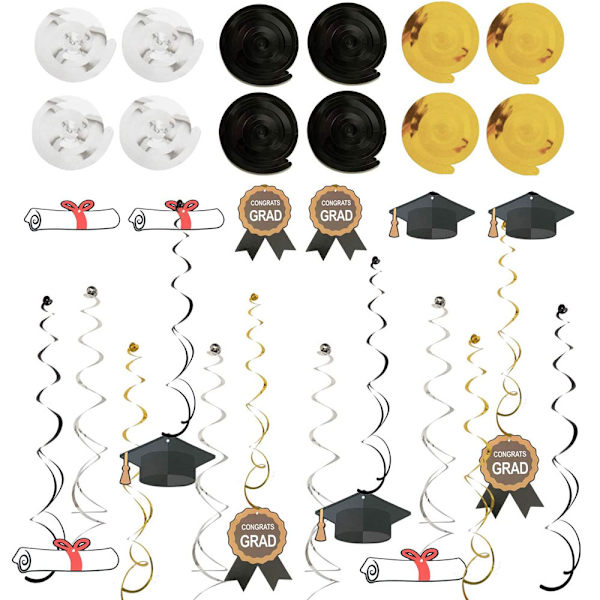 Dekorasjoner for graduering, svart og gull gratulerer grad bannere Tiss