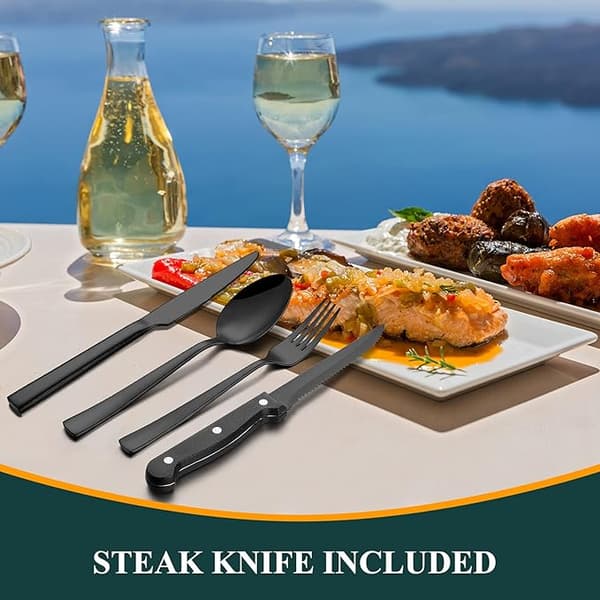 24-delt sort bestiksæt med steakknive, rustfrit stål
